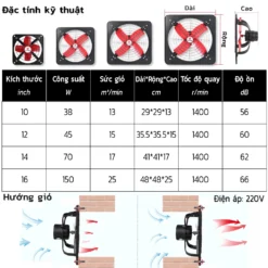 Alternative view of Quạt hút bếp (kim loại) 16inch Quạt thông gió công nghiệp/Làm mát & loại bỏ khói/Hút mạnh/Dây nguồn 2m