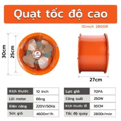 Quạt Hút Công Nghiệp Tốc Độ Cao V1B 10INCH 2800r/phút - Động Cơ Đồng Nguyên Chất, Cánh Quạt Inox - Công Suất Gió Lớn 🔥🔥 (V1B)