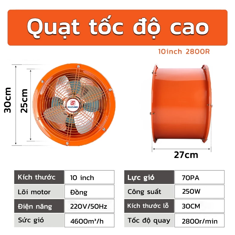 Quạt Hút Công Nghiệp Tốc Độ Cao V2B 12INCH 2800r/phút - Động Cơ Đồng Nguyên Chất, Cánh Quạt Inox - Công Suất Gió Lớn 🔥🔥 - Ảnh 7