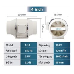 QUẠT THÔNG GIÓ NỐI ỐNG SUZUME E12 HF100