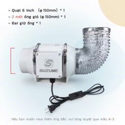 QUẠT THÔNG GIÓ NỐI ỐNG SUZUME E13 HF150 + 2 MÉT ỐNG BẠC
