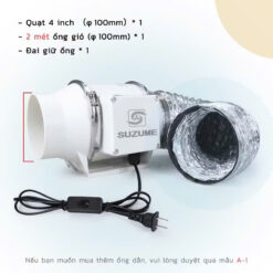 QUẠT THÔNG GIÓ NỐI ỐNG SUZUME E12 HF100 + 2 MÉT ỐNG BẠC